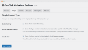 OneClick Variations Grabber Simple Product Type settings tab