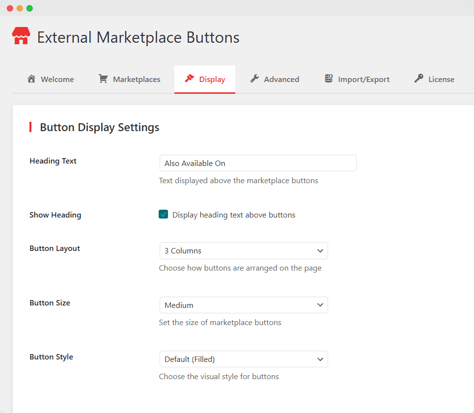 External Marketplace Buttons Display Configurations