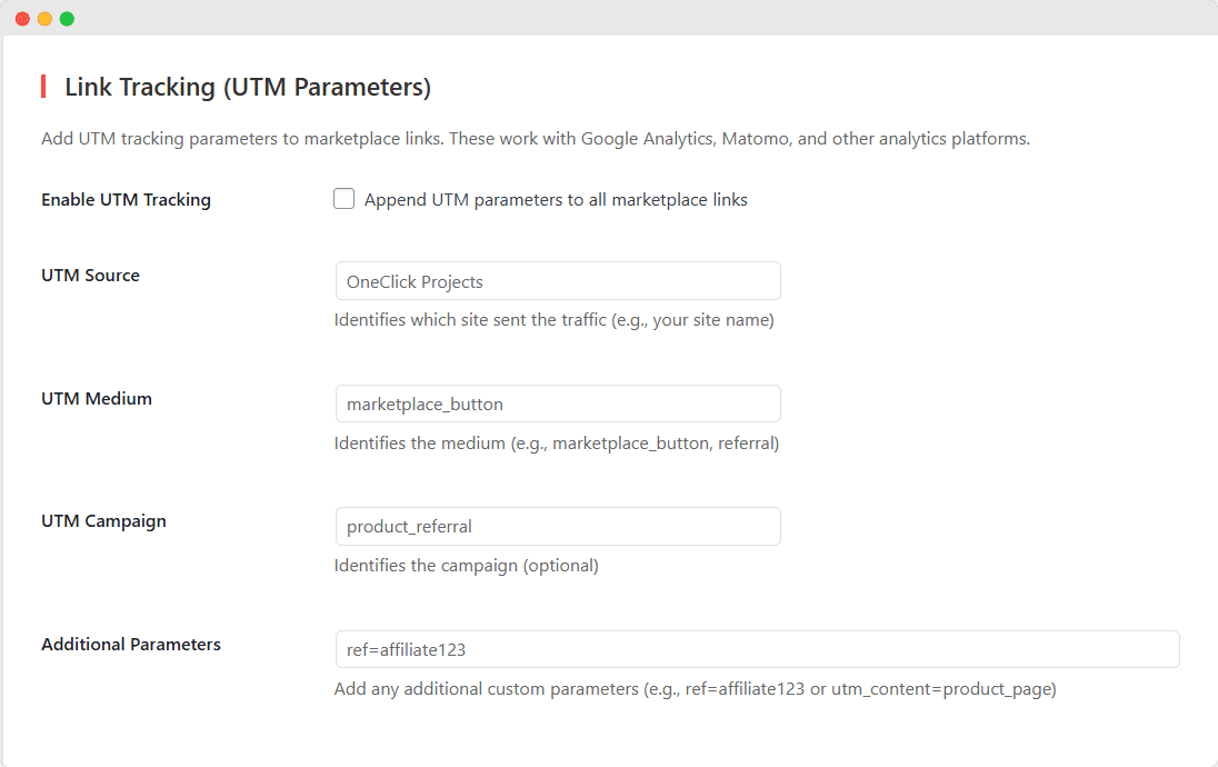 External Marketplace Buttons UTM Tracking