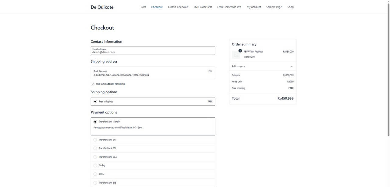 Indonesian Banks for WooCommerce banks output