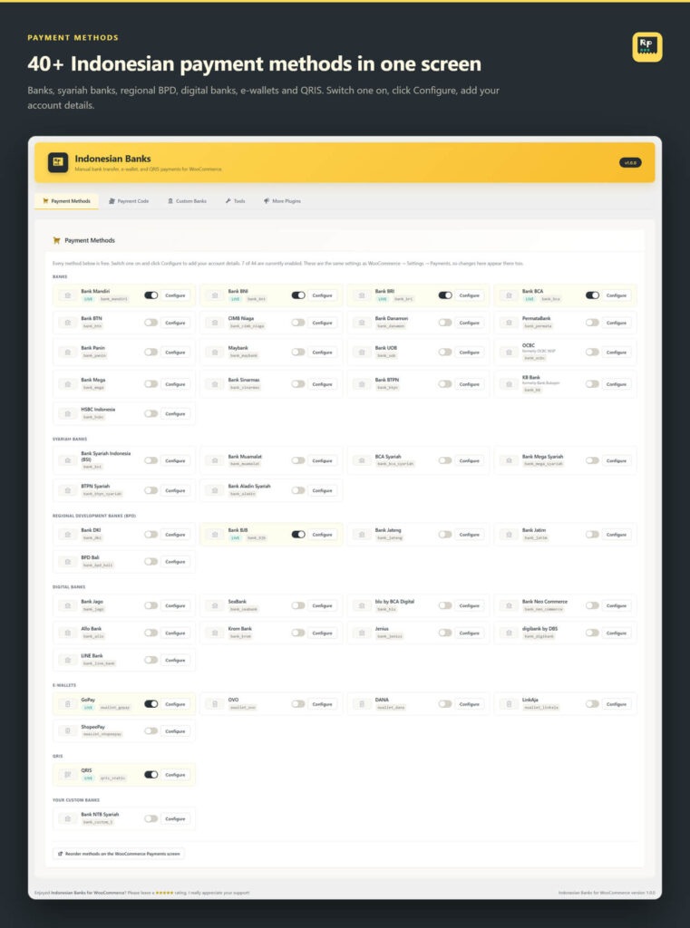 Indonesian Banks for WooCommerce configurable banks