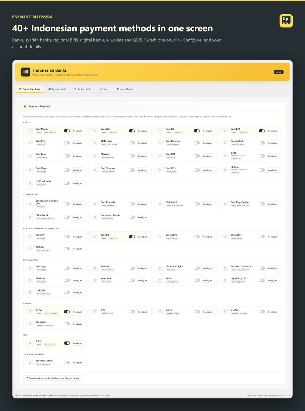 Indonesian Banks for WooCommerce configurable banks