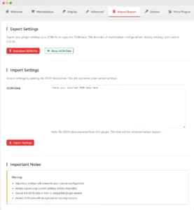External Marketplace Buttons Import Export Settings